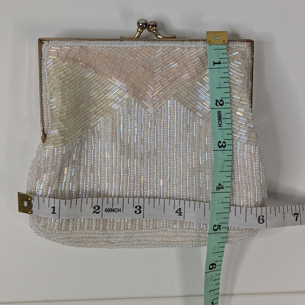 Magid White/Pastel Beaded Evening Bag Vintage 50s 60s Macau Handmade - Picture 4 of 15